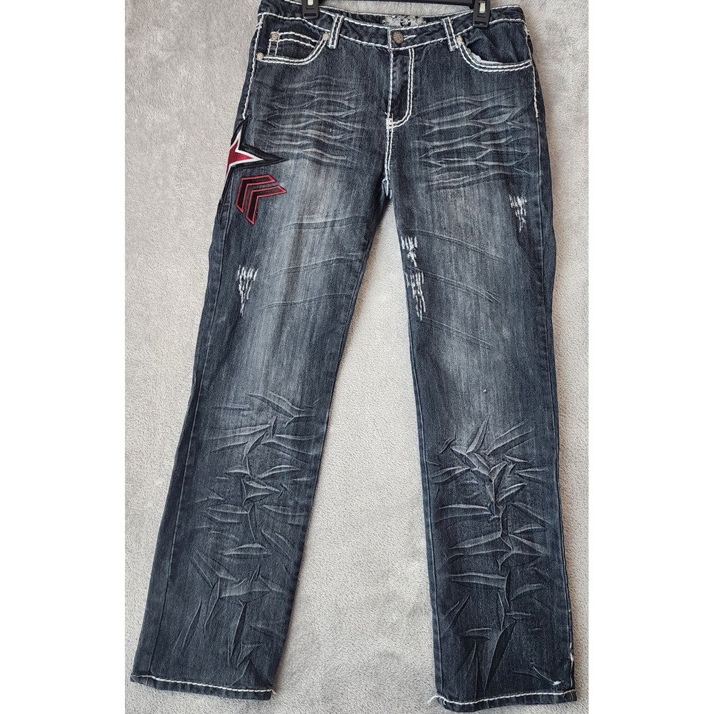 Sour N Cream Jeans Womens Juniors 15/16 Dark Wash Contrast Stitch Star Wing